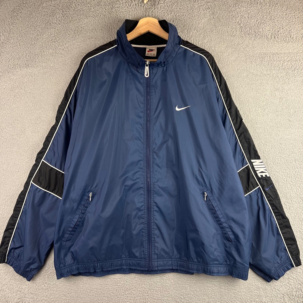 Vintage Nike Windbreaker Jacket Mens XXL Navy Blue Black Full Zip Mesh Lined